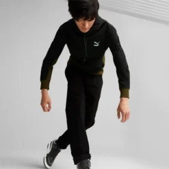 Classics Block Men's Hoodie Puma Black-Deep Olive -Puma Shop Classics Block Mens Hoodie 8