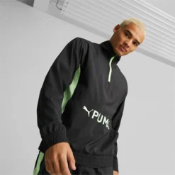 Train Fit Men's Woven Half-Zip Training Jacket PUMA Black-Fizzy Lime